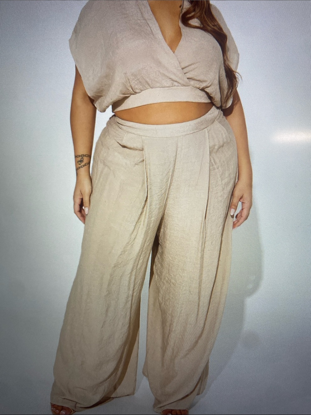 Fashion Nova Mea Gauze Pant Set- Taupe